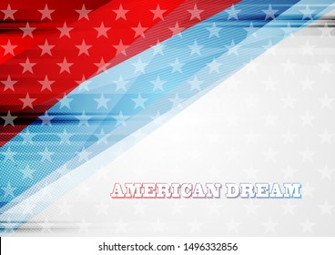 USA colors, stars and stripes abstract grunge design. Independence Day modern vector background. Corporate concept american flag