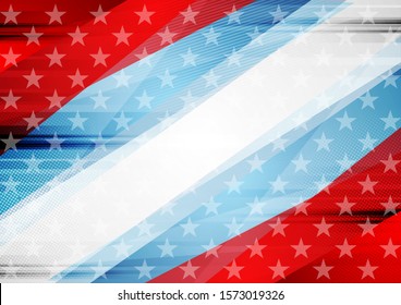 USA colors, stars and stripes abstract grunge design. Independence Day modern vector background. Corporate concept american flag