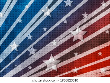 USA colors, stars and stripes abstract grunge banner design. Independence Day retro vector background. Corporate concept american flag