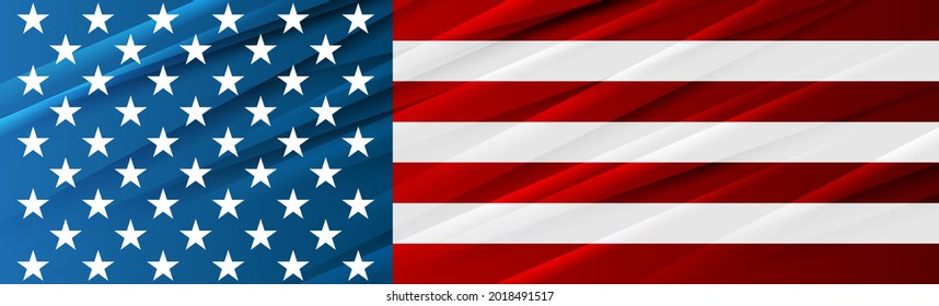 USA colors, stars and stripes abstract bright design. Independence Day modern vector background. Glossy concept american flag