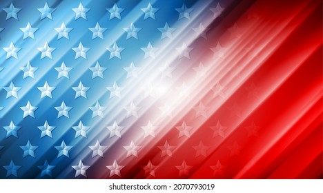 USA colors, stars and stripes abstract bright design. Independence Day modern vector background. Glossy concept american flag