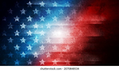 USA colors, stars and stripes abstract grunge design. Independence Day modern vector background. Concept retro american flag