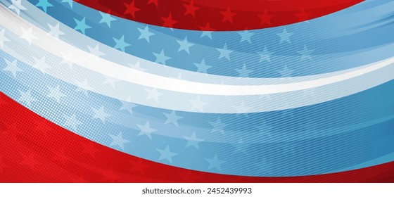 USA colors, stars and stripes abstract grunge wavy background. Independence Day modern vector banner design. Corporate concept American flag