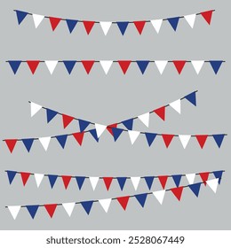 USA Colors Vector. Buntings. Red, Blue and White Garland. Party Flags. Patriotic Decoration. Independence Day. France. Russia. Norway. Illustration. America.
