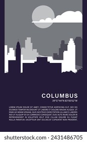 Afiche minimalista de la ciudad de Colón de EE.UU. con horizonte, paisaje urbano retro ilustración vectorial. US Ohio state abstract portada de viaje, folleto, folleto, folleto, folleto, folleto, plantilla, diseño