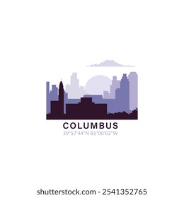 Logotipo de Columbus de EE.UU. con horizonte, icono de Vector retro de paisaje urbano. Estados Unidos de América, Ohio horizonte de la ciudad, fachada, logotipo de viaje 