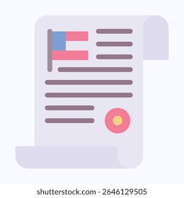 USA Constitution With American Flag, Fourth Of July Icon, Vector Style Flat Icon. 