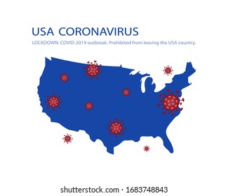 USA Coronavirus.   Bloqueo. Brote de Covid-19. Prohibido salir del país estadounidense. Ilustración del vector EPS 10.