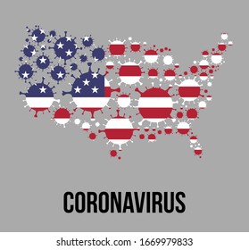 USA Coronavirus Map COVID-19 Bacteria Pandemic Vector