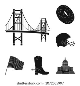 USA country black icons in set collection for design.Travel and attractions vector symbol stock web illustration.