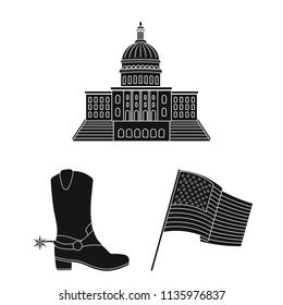 USA country black icons in set collection for design.Travel and attractions vector symbol stock web illustration.