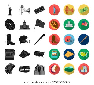 USA country black,flat icons in set collection for design.Travel and attractions vector symbol stock web illustration.