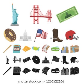 USA country cartoon, black icons in set collection for design.Travel and attractions vector symbol stock web illustration.