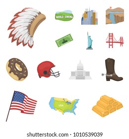 USA country cartoon icons in set collection for design.Travel and attractions vector symbol stock web illustration.