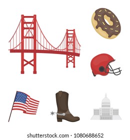 USA country cartoon icons in set collection for design.Travel and attractions vector symbol stock web illustration.