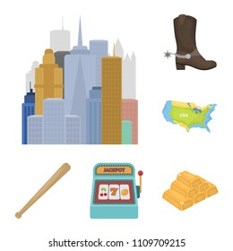 USA country cartoon icons in set collection for design.Travel and attractions vector symbol stock web illustration.