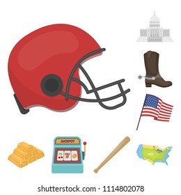 USA country cartoon icons in set collection for design.Travel and attractions vector symbol stock web illustration.