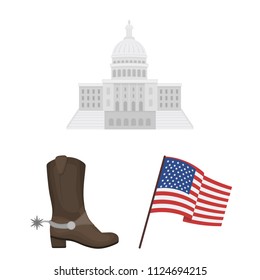 USA country cartoon icons in set collection for design.Travel and attractions vector symbol stock web illustration.