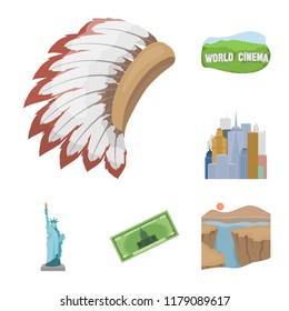 USA country cartoon icons in set collection for design.Travel and attractions vector symbol stock web illustration.