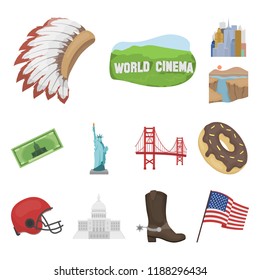 USA country cartoon icons in set collection for design.Travel and attractions vector symbol stock web illustration.