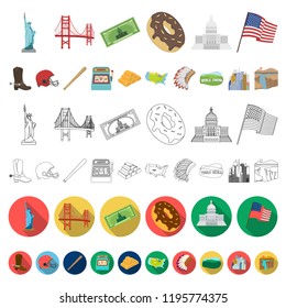 USA country cartoon icons in set collection for design.Travel and attractions vector symbol stock web illustration.