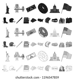 USA country cartoon icons in set collection for design.Travel and attractions vector symbol stock web illustration.