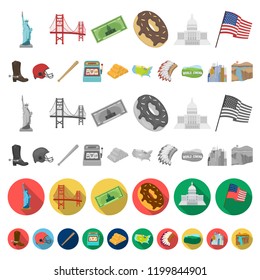 USA country cartoon icons in set collection for design.Travel and attractions vector symbol stock web illustration.