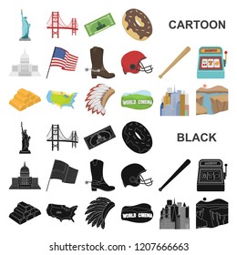 USA country cartoon icons in set collection for design.Travel and attractions vector symbol stock web illustration.