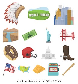 USA country cartoon icons in set collection for design.Travel and attractions vector symbol stock web illustration.