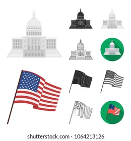 USA country cartoon,black,flat,monochrome,outline icons in set collection for design.Travel and attractions vector symbol stock web illustration.