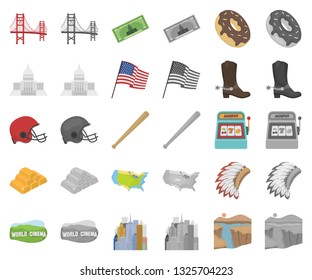 USA country cartoon,monochrom icons in set collection for design.Travel and attractions vector symbol stock web illustration.