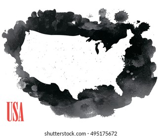 USA. Country circuit. Vector drawing on the background of watercolor paint stains .