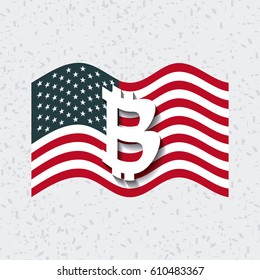 usa country flag with bitcoin icon over white background. vector illustration