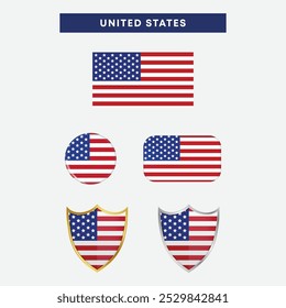 USA country flag, country flag button, and shield vector design