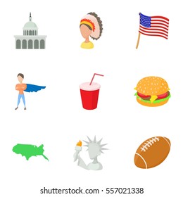 USA country icons set. Cartoon illustration of 9 USA country vector icons for web