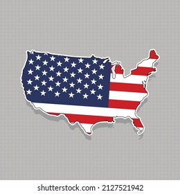 USA country map  national flag pattern on gray background, vector illustration