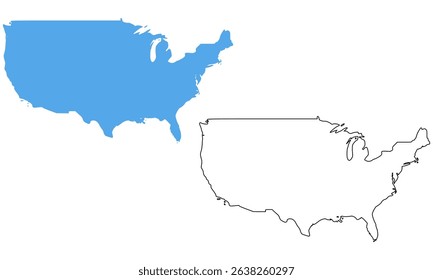USA country map. Map in various outline and blue silhouette styles	
