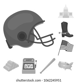 USA country monochrome icons in set collection for design.Travel and attractions vector symbol stock web illustration.