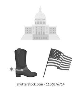 USA country monochrome icons in set collection for design.Travel and attractions vector symbol stock web illustration.