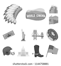 USA country monochrome icons in set collection for design.Travel and attractions vector symbol stock web illustration.