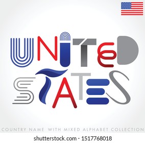 Usa : Country name with mixed alphabets isolated on white background : Vector Illustration