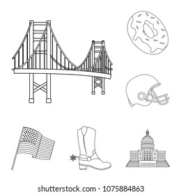 USA country outline icons in set collection for design.Travel and attractions vector symbol stock web illustration.