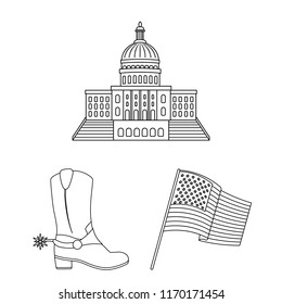 USA country outline icons in set collection for design.Travel and attractions vector symbol stock web illustration.