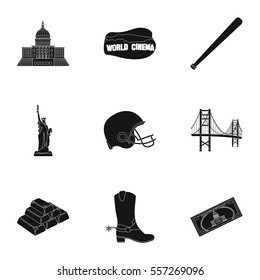 USA country set icons in black style. Big collection of USA country vector symbol stock illustration