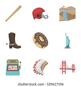 USA country set icons in cartoon style. Big collection of USA country vector symbol stock illustration