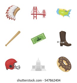 USA country set icons in cartoon style. Big collection of USA country vector symbol stock illustration