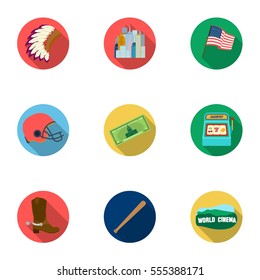 USA country set icons in flat style. Big collection of USA country vector symbol stock illustration