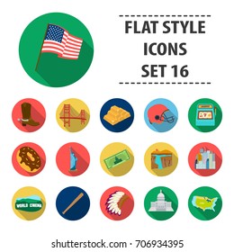 USA country set icons in flat style. Big collection of USA country vector symbol stock illustration