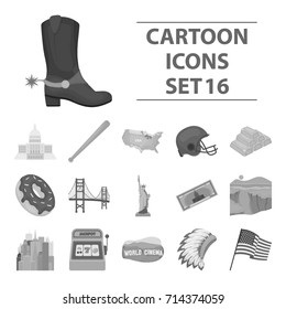USA country set icons in monochrome style. Big collection of USA country vector symbol stock illustration