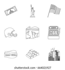 USA country set icons in outline style. Big collection of USA country vector symbol stock illustration